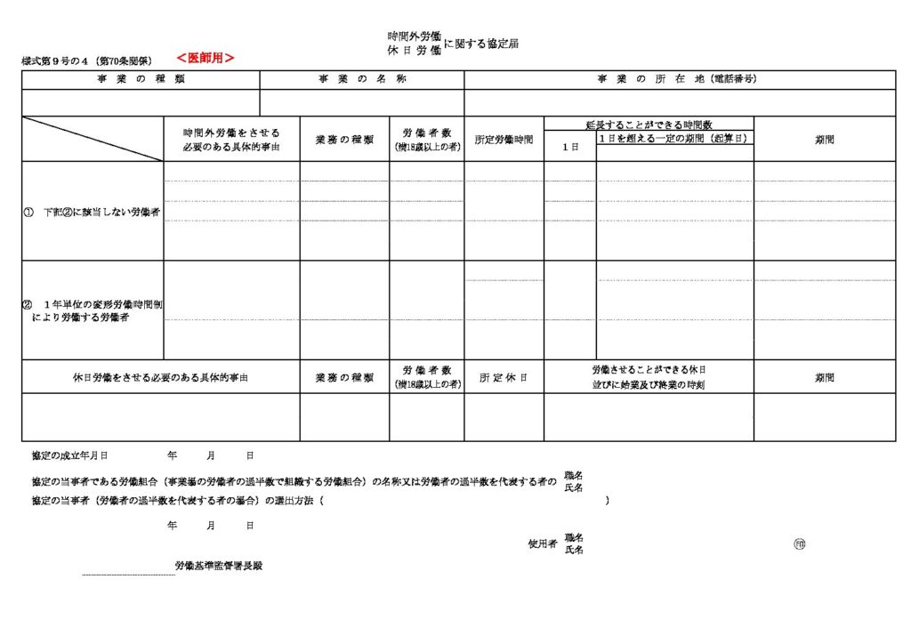 時間外労働、休日労働に関する協定届