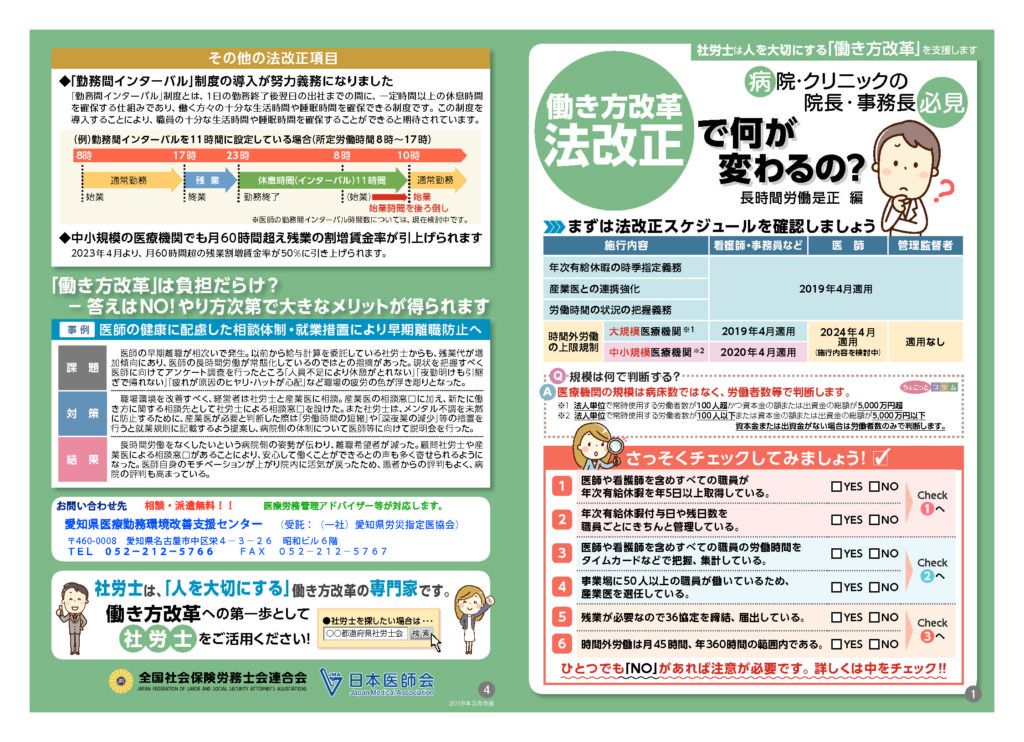 働き方改革法改正で何が変わるの？　日本医師会、全国社会保険労務士会連合会作成